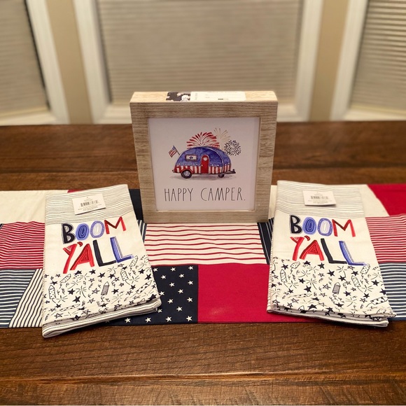 Rae Dunn Happy Camper Patriotic Sign & Patriotic Boom Y’all Kitchen Towels Set - Picture 15 of 15